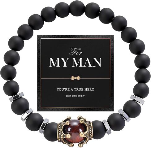 Men’s Meaningful Beaded Bracelet – Natural Stone Stretch Bracelet for Men, Symbolic Energy Beads for Positivity, Inner Strength & Everyday Wear, Thoughtful Gift for Him in Saudi Arabia