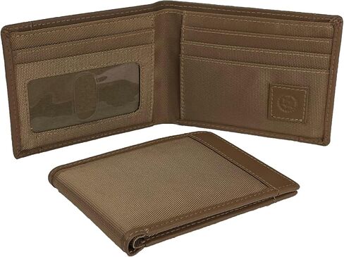 Sprocket Men's Slim Minimalist Nylon Bifold Wallet with Leather Trim and ID Window (Black) in Saudi Arabia