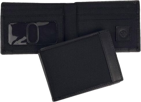 Sprocket Men's Slim Minimalist Nylon Bifold Wallet with Leather Trim and ID Window (Black) in Saudi Arabia