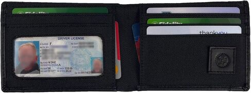 Sprocket Men's Slim Minimalist Nylon Bifold Wallet with Leather Trim and ID Window (Black) in Saudi Arabia