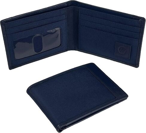 Sprocket Men's Slim Minimalist Nylon Bifold Wallet with Leather Trim and ID Window (Black) in Saudi Arabia