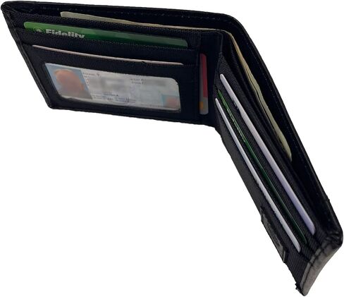 Sprocket Men's Slim Minimalist Nylon Bifold Wallet with Leather Trim and ID Window (Black) in Saudi Arabia