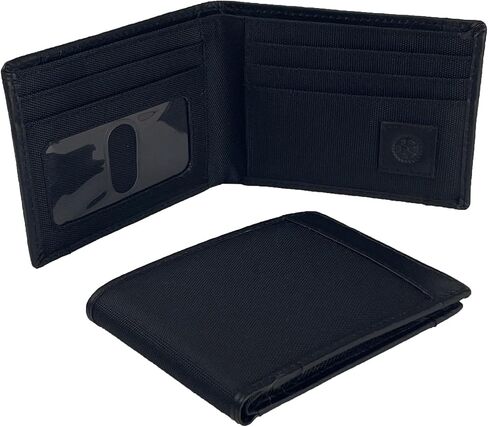 Sprocket Men's Slim Minimalist Nylon Bifold Wallet with Leather Trim and ID Window (Black) in Saudi Arabia