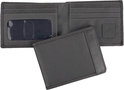 Sprocket Men's Slim Minimalist Nylon Bifold Wallet with Leather Trim and ID Window (Black) in Saudi Arabia