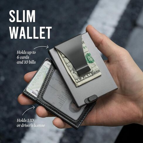 Slim Front Pocket Card Holder for Daily Commute & Travel, Minimalist RFID Blocking Mens Wallet for 4-6 Cards and 1 ID - Pop Up Wallet for Men with ID Window & Money Clip, Grey in Saudi Arabia