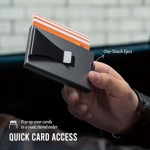Slim Front Pocket Card Holder for Daily Commute & Travel, Minimalist RFID Blocking Mens Wallet for 4-6 Cards and 1 ID - Pop Up Wallet for Men with ID Window & Money Clip, Grey in Saudi Arabia
