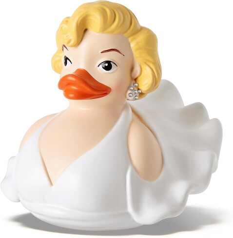 Marilyn Monroe Duck Figurine,White Dress with Rhinestones，Blonde Hair and Pearl Earrings，Decorative Collectible, 3.54 x 2.76 x 2.76 inches in Saudi Arabia