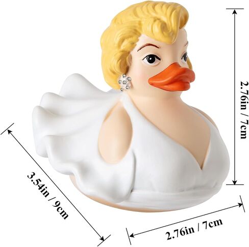 Marilyn Monroe Duck Figurine,White Dress with Rhinestones，Blonde Hair and Pearl Earrings，Decorative Collectible, 3.54 x 2.76 x 2.76 inches in Saudi Arabia
