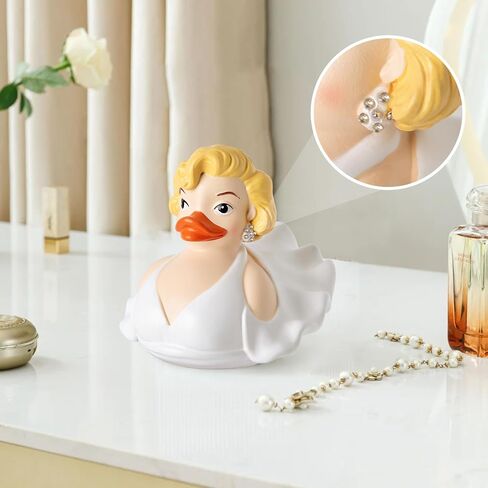 Marilyn Monroe Duck Figurine,White Dress with Rhinestones，Blonde Hair and Pearl Earrings，Decorative Collectible, 3.54 x 2.76 x 2.76 inches in Saudi Arabia