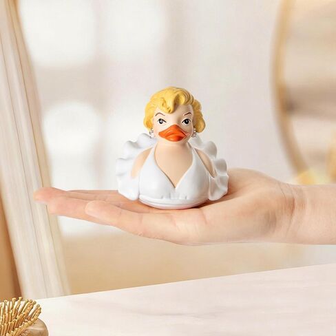 Marilyn Monroe Duck Figurine,White Dress with Rhinestones，Blonde Hair and Pearl Earrings，Decorative Collectible, 3.54 x 2.76 x 2.76 inches in Saudi Arabia