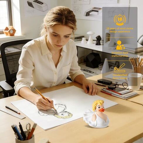 Marilyn Monroe Duck Figurine,White Dress with Rhinestones，Blonde Hair and Pearl Earrings，Decorative Collectible, 3.54 x 2.76 x 2.76 inches in Saudi Arabia
