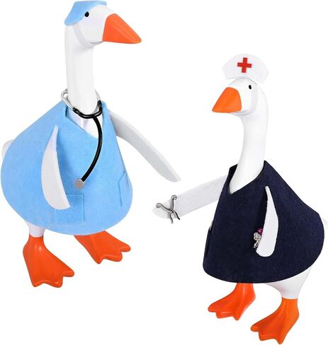 JcHrmers 2 Sets Doctor Nurse Desk Goose Outfits 7 Inch Mini Goose Healthcare Clothes Including Blue Medical Worker Nurse Scrubs with Stethoscope for Magnetic Goose Statue Key Holder in Saudi Arabia