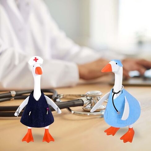 JcHrmers 2 Sets Doctor Nurse Desk Goose Outfits 7 Inch Mini Goose Healthcare Clothes Including Blue Medical Worker Nurse Scrubs with Stethoscope for Magnetic Goose Statue Key Holder in Saudi Arabia
