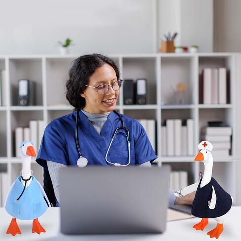 JcHrmers 2 Sets Doctor Nurse Desk Goose Outfits 7 Inch Mini Goose Healthcare Clothes Including Blue Medical Worker Nurse Scrubs with Stethoscope for Magnetic Goose Statue Key Holder in Saudi Arabia