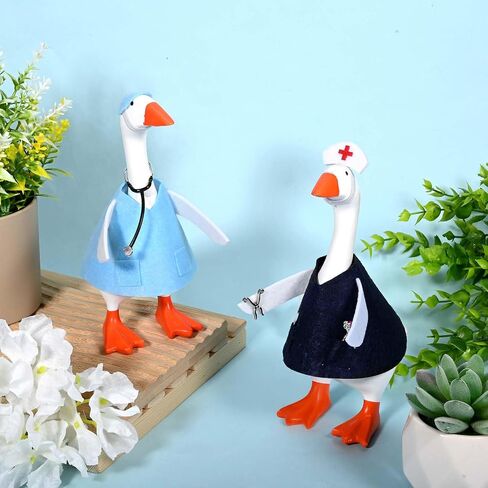 JcHrmers 2 Sets Doctor Nurse Desk Goose Outfits 7 Inch Mini Goose Healthcare Clothes Including Blue Medical Worker Nurse Scrubs with Stethoscope for Magnetic Goose Statue Key Holder in Saudi Arabia