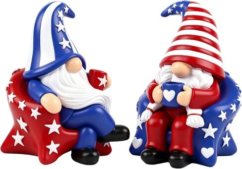 4th of July Gnome Decorations 2 PCS Resin Patriotic Figurines Indoor Collectible Gifts Cute Holiday Decor for Table Home in Saudi Arabia