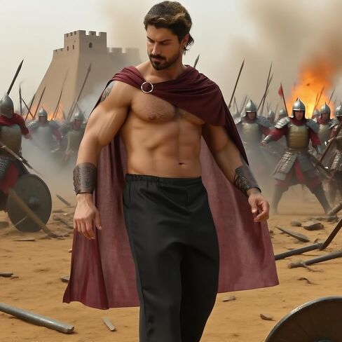 Men's Roman Warrior Soldier Cape, Spartan Gladiator Costume with Bracers Halloween Medieval LARP Renaissance Fair in Kuwait