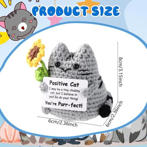 Positive Cat Crochet, Cute Knitted Sunflower Gray Emotional Cat Doll with Inspirational Support Funny Decor for Women Men Birthday Christmas Encouragement Gift in Kuwait