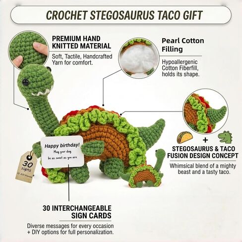 Positive Dinosaur Crochet Decor Self Care Gift with Warm Card for Friend Family Thank You Gifts for Teacher Coworkers (Stegosaurus) in Saudi Arabia