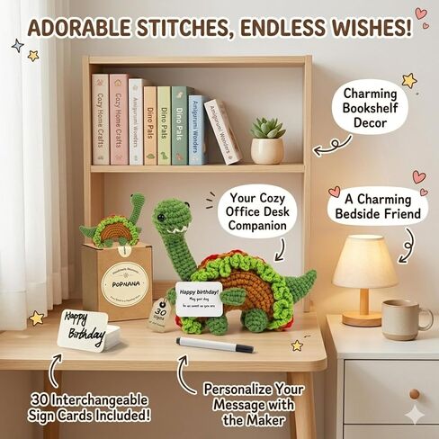 Positive Dinosaur Crochet Decor Self Care Gift with Warm Card for Friend Family Thank You Gifts for Teacher Coworkers (Stegosaurus) in Saudi Arabia