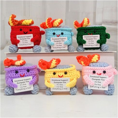 6PCS Funny Crochet Emotional Support Dumpster Fire,I'm fine everything is fine,Self Care Gift for her,Cheer up Gift,Office Desk Decoration,Livingroom Decor,Home Table Decor,Crochet Dumpster Fire in Saudi Arabia