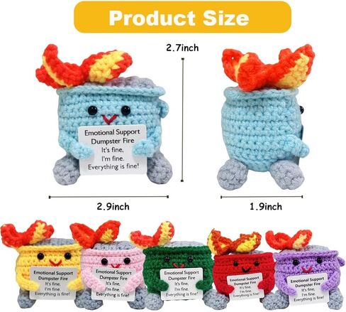 6PCS Funny Crochet Emotional Support Dumpster Fire,I'm fine everything is fine,Self Care Gift for her,Cheer up Gift,Office Desk Decoration,Livingroom Decor,Home Table Decor,Crochet Dumpster Fire in Saudi Arabia