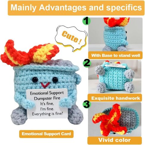6PCS Funny Crochet Emotional Support Dumpster Fire,I'm fine everything is fine,Self Care Gift for her,Cheer up Gift,Office Desk Decoration,Livingroom Decor,Home Table Decor,Crochet Dumpster Fire in Saudi Arabia