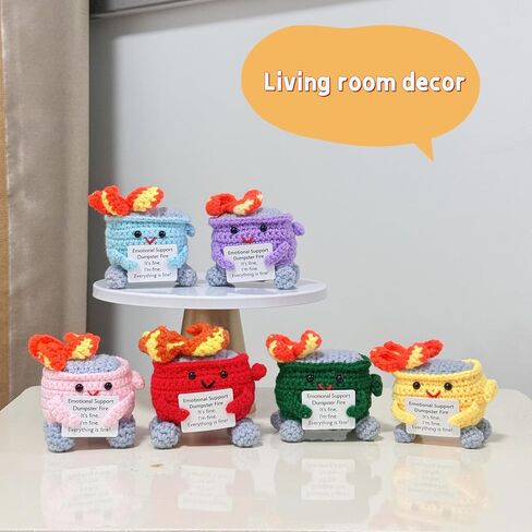 6PCS Funny Crochet Emotional Support Dumpster Fire,I'm fine everything is fine,Self Care Gift for her,Cheer up Gift,Office Desk Decoration,Livingroom Decor,Home Table Decor,Crochet Dumpster Fire in Saudi Arabia