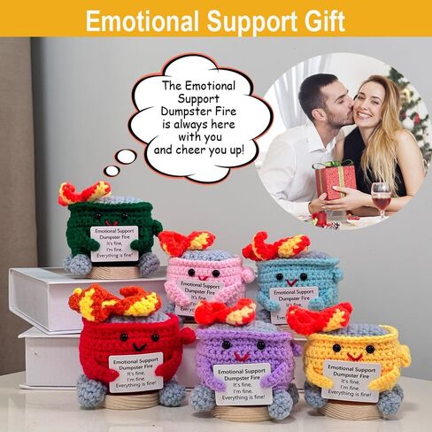 6PCS Funny Crochet Emotional Support Dumpster Fire,I'm fine everything is fine,Self Care Gift for her,Cheer up Gift,Office Desk Decoration,Livingroom Decor,Home Table Decor,Crochet Dumpster Fire in Saudi Arabia