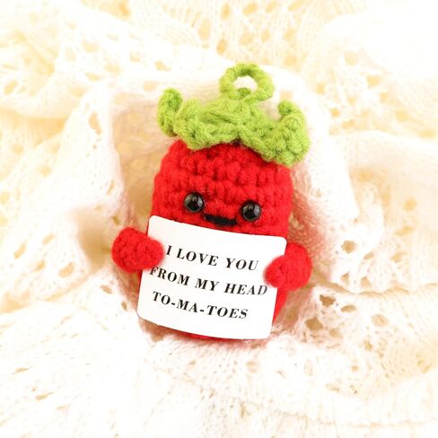 Crocheted Tomato Mini Crafts Have Encouragement Cards, Suitable for Rooms, Bedrooms, Office Study Tables, Car Decorations, Birthday (Round Tomatoes) in Saudi Arabia