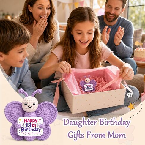 13 Year Old Girl Birthday Gifts, Handmade Crochet Purple Butterfly for 13th Birthday Gift for Girls, Cute Party Decoration for 13 YO Girl Daughter Granddaughter Niece Kids in Saudi Arabia