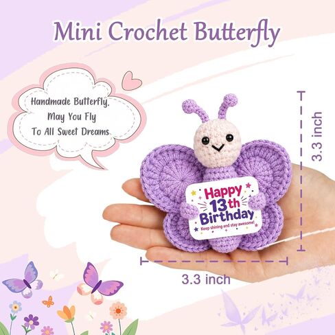 13 Year Old Girl Birthday Gifts, Handmade Crochet Purple Butterfly for 13th Birthday Gift for Girls, Cute Party Decoration for 13 YO Girl Daughter Granddaughter Niece Kids in Saudi Arabia
