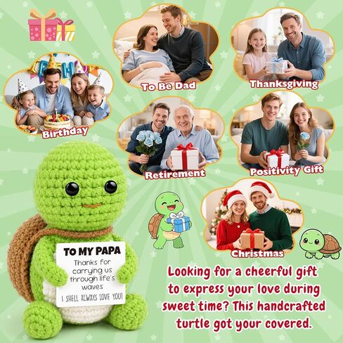 Papa Gifts for Fathers Day from Daughter Son,Fathers Day Ideas Gift for Daddy New Bonus Step Dads Father in Law,Handmade Crochet Gift with Positive Card for Birthday Retirement New Job New Chapter in Saudi Arabia