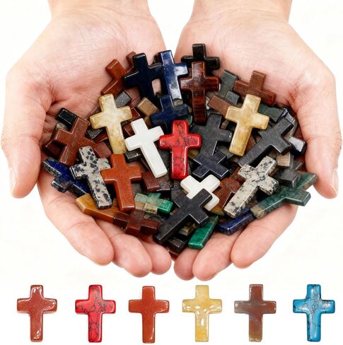 Small Crosses in Bulk, 20PCS Mini Pocket Cross Crystal Stone Bulk Worry Stones for Pocket Prayers Crafts Easter Halloween Decor Gifts in Saudi Arabia