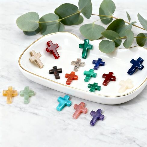 Small Crosses in Bulk, 20PCS Mini Pocket Cross Crystal Stone Bulk Worry Stones for Pocket Prayers Crafts Easter Halloween Decor Gifts in Saudi Arabia
