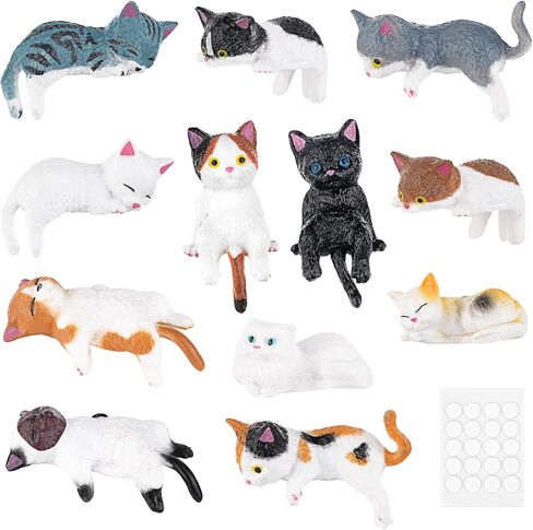 Draupnir 12 Pcs Mini Cat Figurines Cat Car Decor Cute Resin Mini Cat Desk Accessories for Computer Monitor Dashboard Home Office Decoration Ideal Gift for Cats Lovers in Kuwait