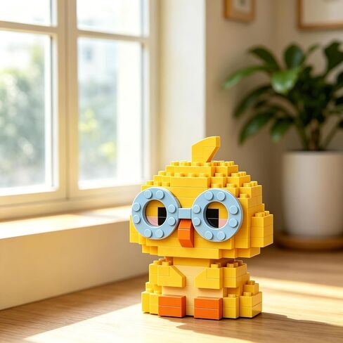 Cute Chick Figurine with Glasses,124PCS DIY Assembly Animal Decor,Mini Yellow Chicken Ornament,Creative Handmade Desk Collectible for Adults in Kuwait