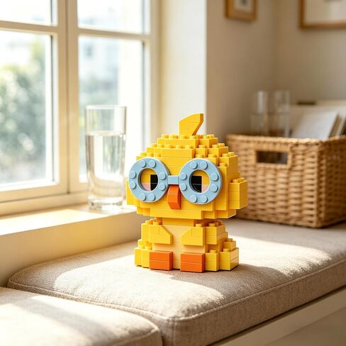 Cute Chick Figurine with Glasses,124PCS DIY Assembly Animal Decor,Mini Yellow Chicken Ornament,Creative Handmade Desk Collectible for Adults in Kuwait