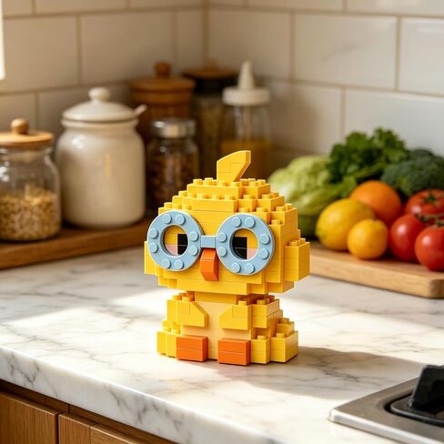 Cute Chick Figurine with Glasses,124PCS DIY Assembly Animal Decor,Mini Yellow Chicken Ornament,Creative Handmade Desk Collectible for Adults in Kuwait