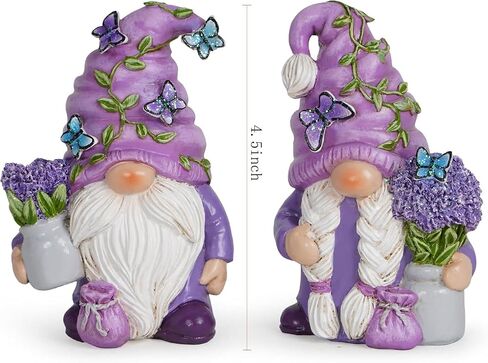 Hodao 2Pcs Purple Lavender Butterfly Gnome Figurine Set for Yard, Lawn, Patio, Porch - Weatherproof Resin Garden Decoration - Outdoor Decor & Unique Gnome Gift for Women in Saudi Arabia