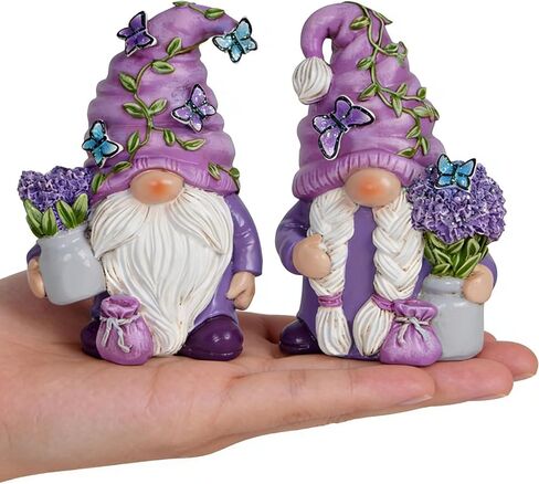 Hodao 2Pcs Purple Lavender Butterfly Gnome Figurine Set for Yard, Lawn, Patio, Porch - Weatherproof Resin Garden Decoration - Outdoor Decor & Unique Gnome Gift for Women in Saudi Arabia