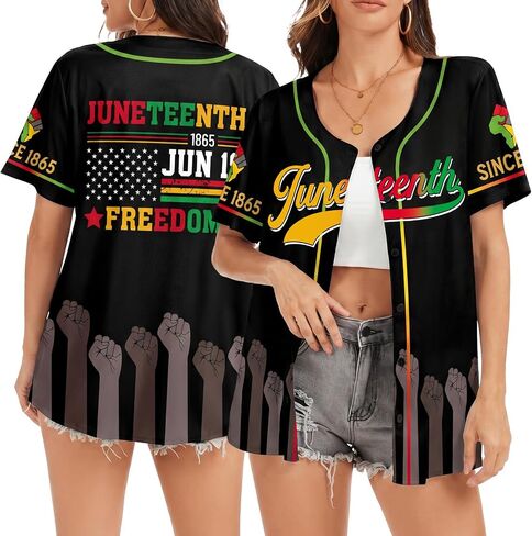 قميص Juneteenth Jersey للسيدات للاحتفال منذ عام 1865، تي شيرت أسود بأكمام قصيرة كاجوال in Kuwait