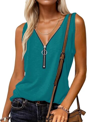 Halife Womens Half Zip V Neck Tank Tops Summer Sleeveless Shirts Casual Loose Top Blouses T Shirts in Saudi Arabia