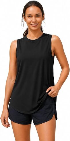 Women's Sleeveless Workout Tank Top UPF 50+ Sun Protection Athletic Running Shirt Loose Fit Yoga Top with Side Slits in Kuwait