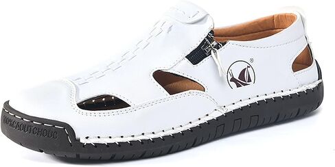Hollow Closed-Toe Men's Sandals,Breathable Soft Genuine Leather for Summer Casual, Beach & Light Sports in Saudi Arabia