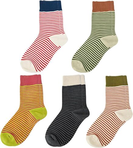 Women's Striped Socks, Elastic Colorful Striped Crew Socks, Athletics Casual Fun Cotton Tube Socks - 3/5 Pairs in Kuwait