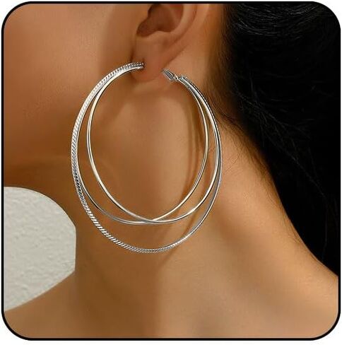 Large Hoop Earrings for Women 75mm 90mm 120mm Chunky Gold Hoops Lightweight Big Hoop Earrings Thick Thin Silver Hoops Earrings for Women Chunky Silver Jewelry in Saudi Arabia