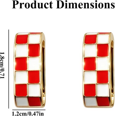 Checkered Earrings for Women, Enamel Chunky Hoop Earrings, Red & White Vintage Trendy Jewelry Gifts in Saudi Arabia