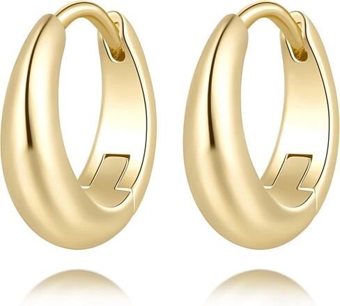 Gold Hoop Earrings 14K Gold Hoop Earrings for Women Gold Earring for Women Hoops Gentle Curves with Mirror polishing Chunky Hoops Earring for Womens 14/17/22mm in Kuwait