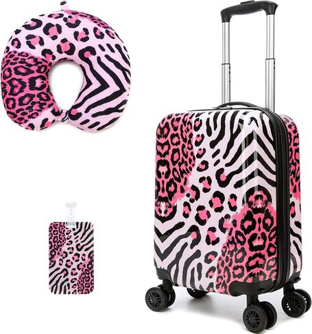 Cute Carry on luggage with Wheels Luggage Sets 2 piece Kids Suitcases for Girls Toddler 16" Rolling Suitcases with Spinner Wheels (Pink Leopard) in Saudi Arabia